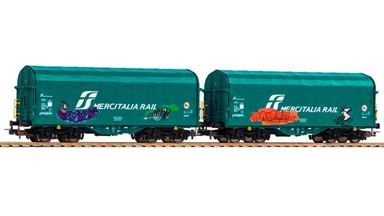 PIKO 58255 — Платформы крытые брезентом Shimmns «MERCITALIA RAIL» с граффити (2 вагона), H0, VI, FS