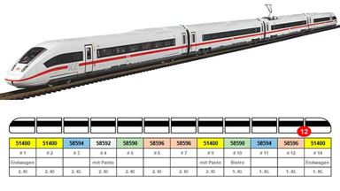 PIKO 51400 — Электропоезд 4-секционный «ICE 4» BR 412 (DSS PluX20), H0, VI, DB AG