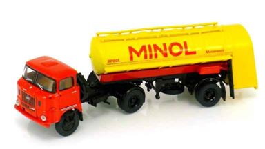 BREKINA 71208 — Тягач IFA® W 50 с полуприцепом-цистерной «MINOL», 1:87, 1965