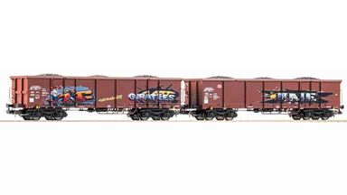 PIKO 28338 — Полувагоны Eaos с граффити груженые углем (2 шт.), H0, V, DB AG