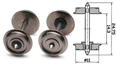 ROCO 40198 — Колёсные пары (2 шт.) с одной изоляторной втулкой для DC, Ø11 мм, H0